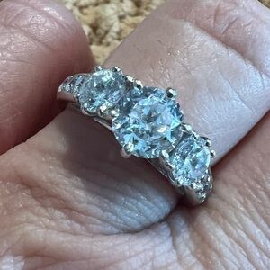 Classic Three-Stone Clear Crystal Ring in Silver Tone